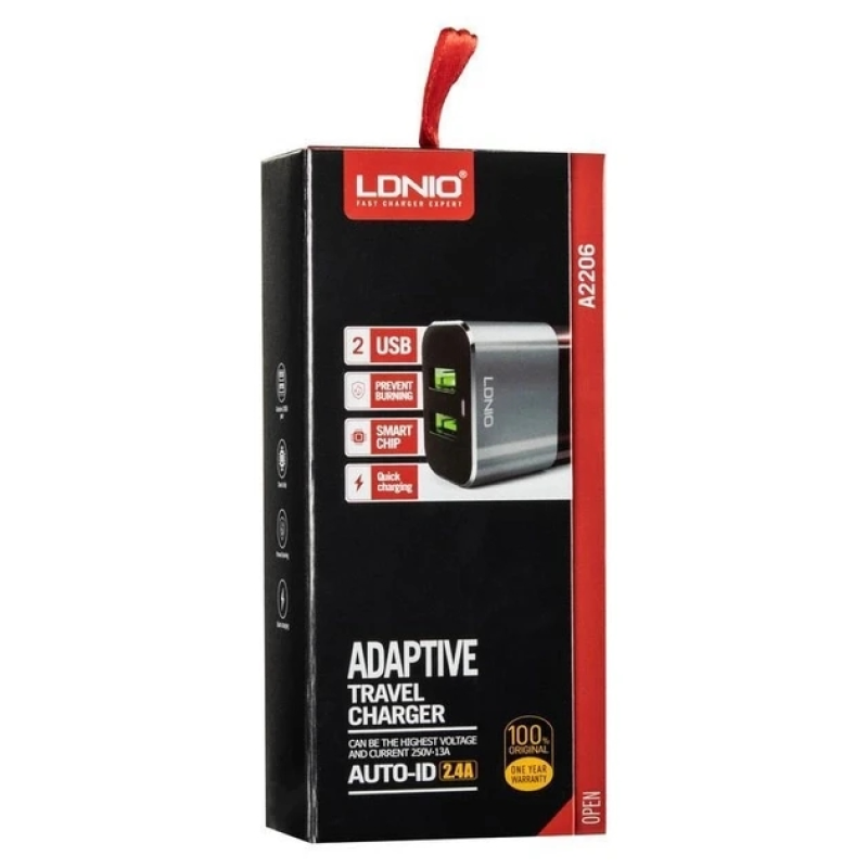 Зарядний пристрій 2USB LDNIO (2.4A) Black/Grey + Cable MicroUSB (DL-A2206)