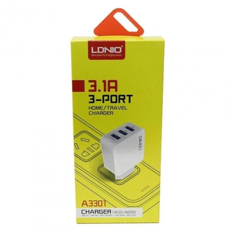 Зарядний пристрій для телефону, смартфона на 3USB + кабель MicroUSB Android LDNIO A3301 |3USB, 3.1 A| Білий
