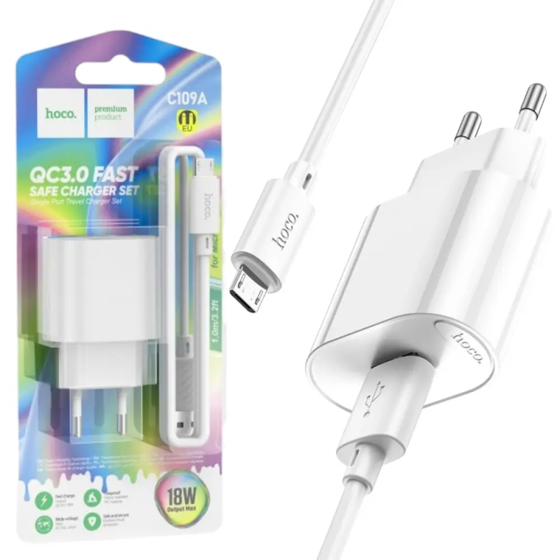 Мережевий зарядний пристрій Hoco C109A 18w QC3.0 home charger white