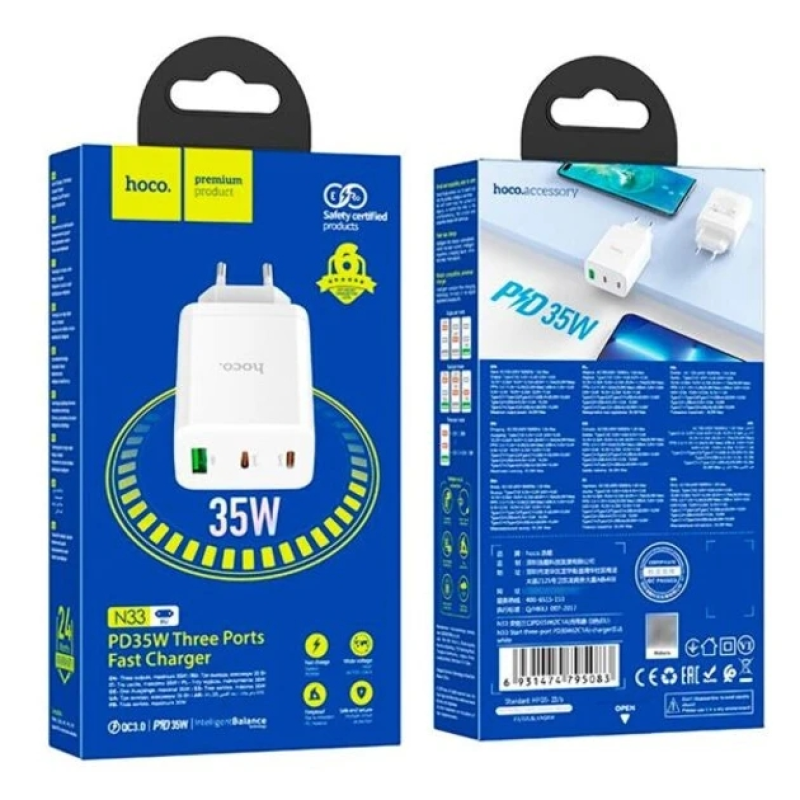 Мережевий зарядний пристрій (МЗП) Hoco N33 Start PD35W (2C/1A) White Мережевий зарядний пристрій (МЗП) Hoco N33 Start PD35W (2C/1A) White
