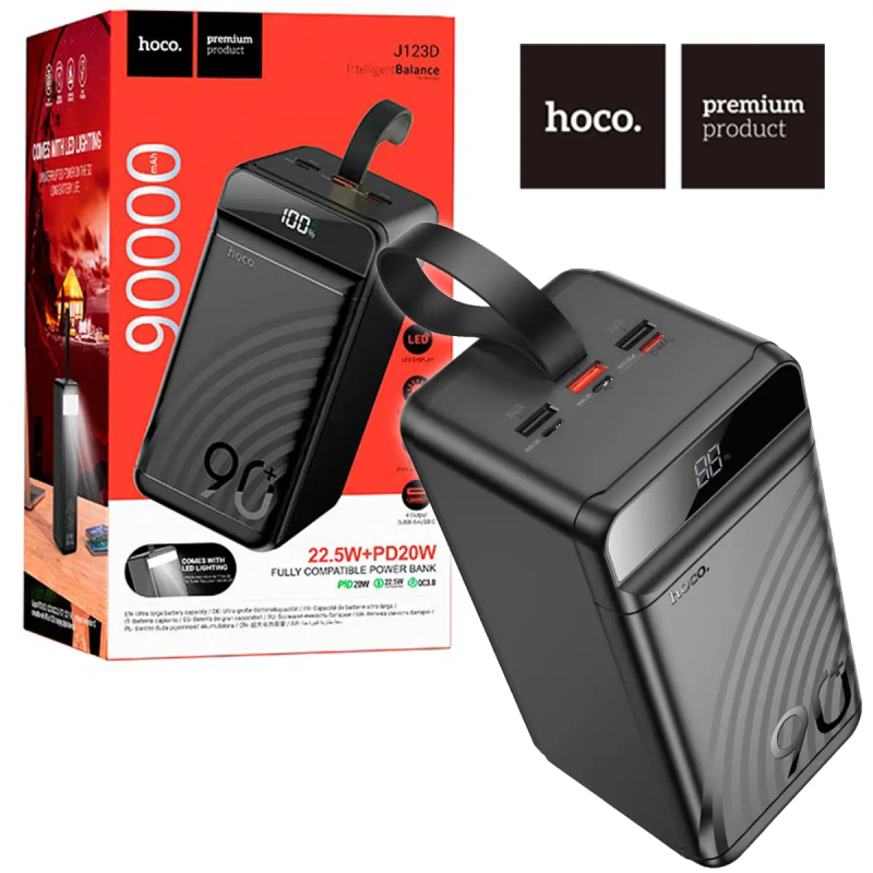 Повербанк 90000mAh 22.5W Hoco J123D ліхтар  УМБ power bank швидка зарядка портативний акумулятор потужний